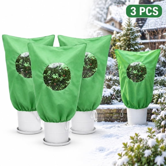 Plant Frost Cover Bag 3 Pack, 31.5x39.37 Inch Drawstring Plant Protection Bag with Transparent Window