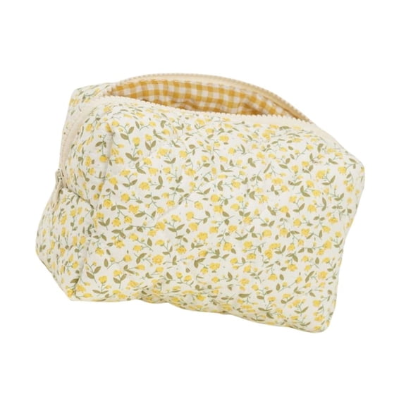 Giaone Spacious Beauty Storage Bag Floral Cotton Quilted with Zippered for Women