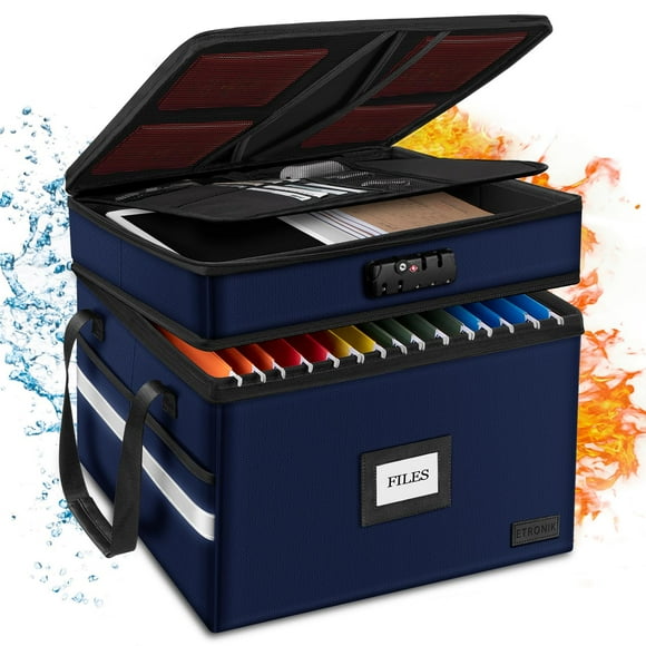 Caja de documentos ignífuga ETRONIK de 2 capas con candado azul 39 x 35 x 31 cm