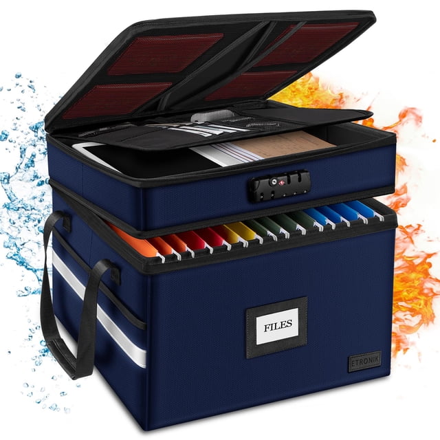 Caja de documentos ignífuga ETRONIK de 2 capas con candado azul 39 x 35 x 31 cm