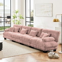 KYLE & KAY 4 Seater Sectional Sofa Couch, Chenille Deep Seat Cloud Couch with 6 Soft Pillows, Upholstered Comfy Sofa for Living Room, Apartment, Office, Pink