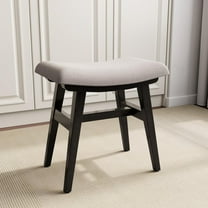 Solid Wood Small Vanity Stool with Saddle Cushion, High-Rebound Sponge Seat, Easy Assembly Makeup Chair, Footstool for Bedroom, Entryway, Black