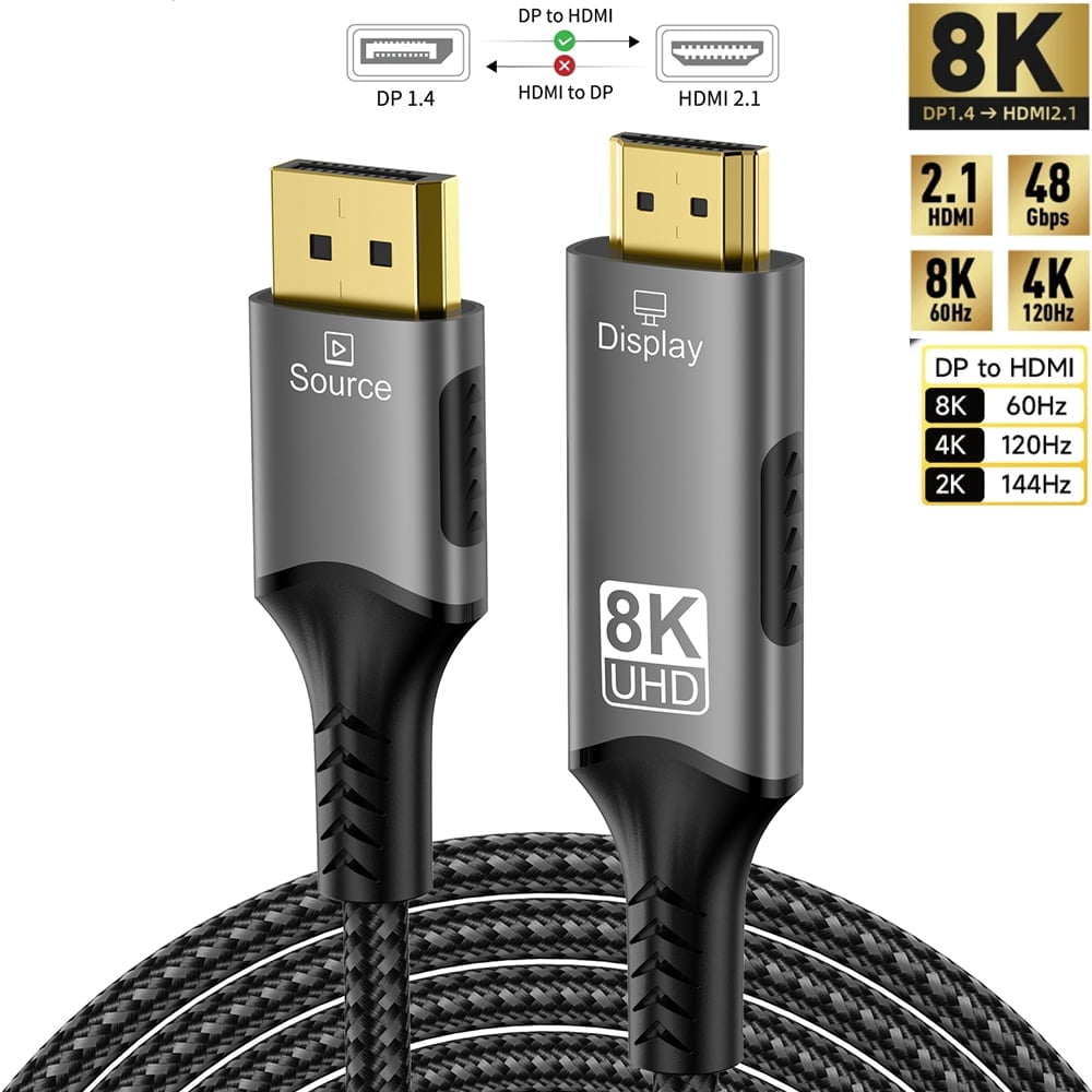 3FT/6FT/10FT DisplayPort to HDMI-Compatible Cable DP1.4 to HDMI 2.1 Converter 8K@60Hz 4K@120Hz HDR For Desktop Laptop PC TV Monitor Projector