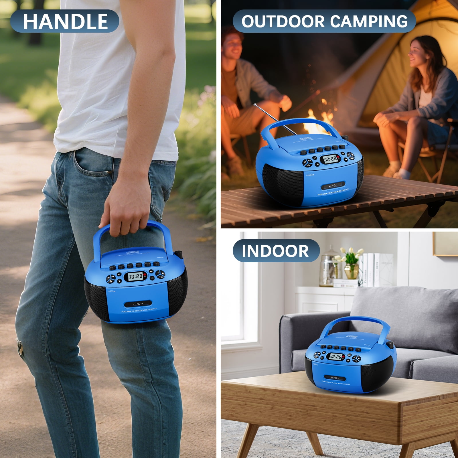 LC-dolida CD Player Boombox, Portable Cassette Player Combo with Bluetooth CD MP3 CD-R CD-R FA Radio AC/DC Powered with Remote Control, Stereo Sound for Home, Kids ,Outdoor, Gift(Blue)