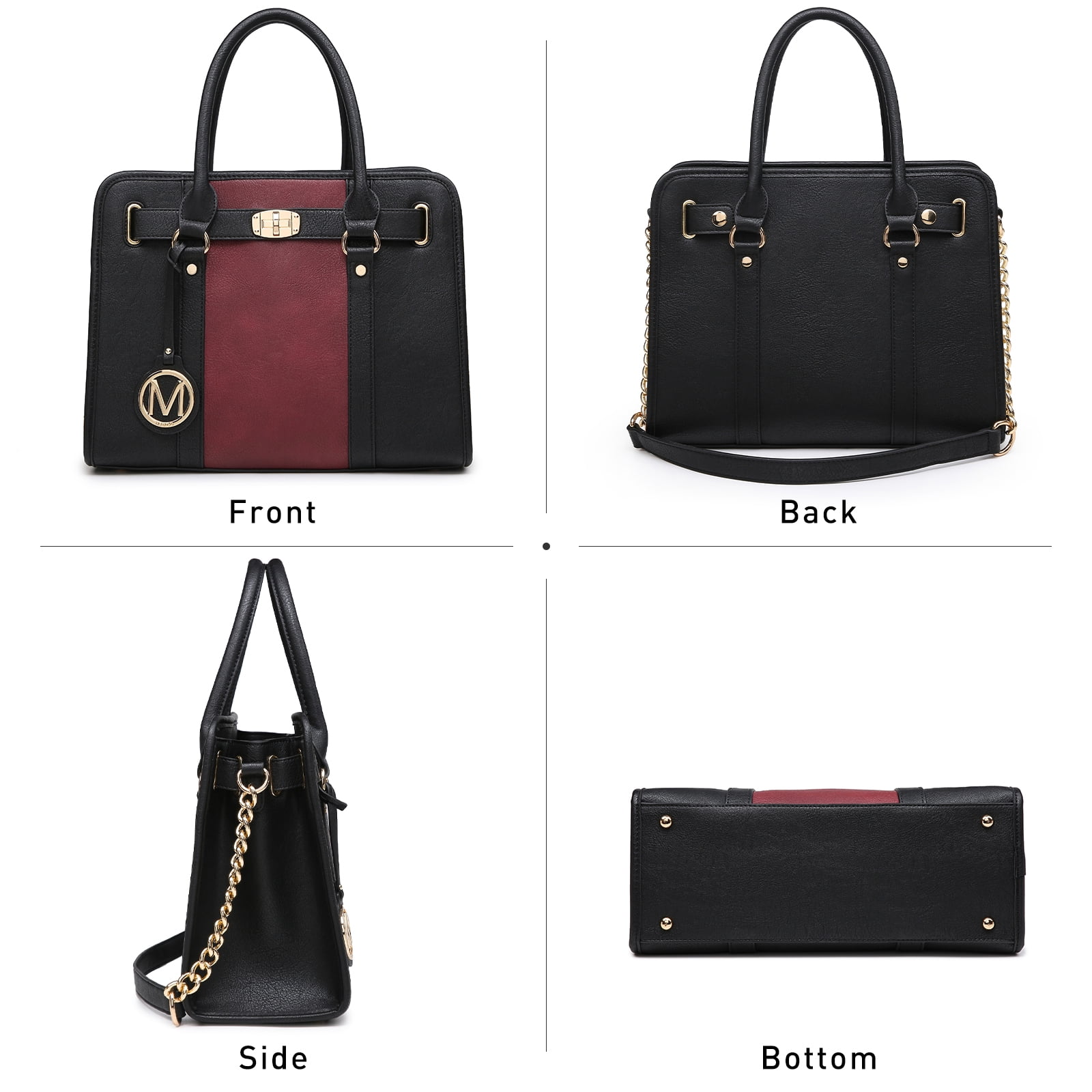 MKP Womens Satchel Female Handbags Two Tone Vegan Leather Shoulder Bag with Wallet 2pcs Set