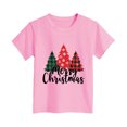 thumbnail image 4 of Povozer Girls Christmas Shirt Kids Christmas Tree Graphic T-Shirt Comfortable Breathable Stylish Print Short Sleeved Top For Girls,Size 3-4 Years,Pink, 4 of 4