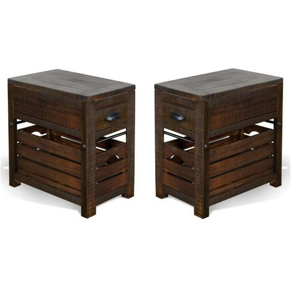 Home Square 15" Mahogany Wood Chair Side Table in Tobacco Leaf - Set of 2