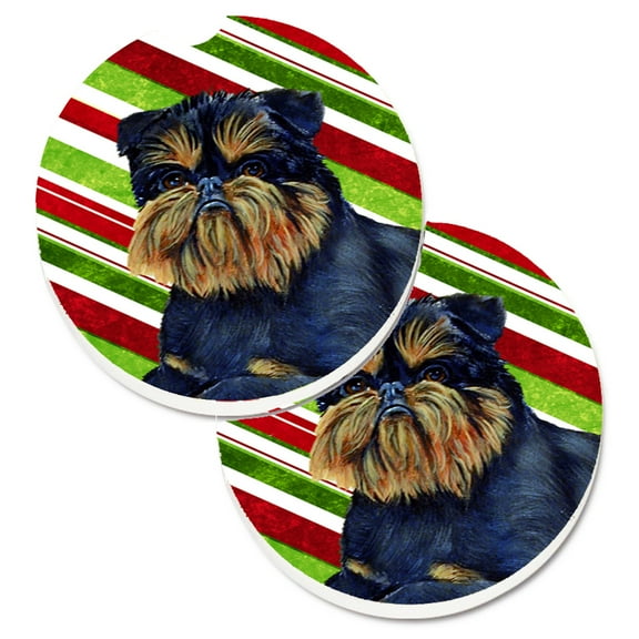 Carolines Treasures LH9253CARC Brussels Griffon Candy Cane Holiday Christmas Set of 2 Cup Holder Car Coasters Large
