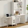 thumbnail image 4 of Youmumeub 90° Rotating L-Shaped Computer Desk, Modern White Corner Desk with Storage Shelves, Cabinets & Drawer, Space Saving Writing Table for Home Office, 4 of 27