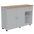 thumbnail image 4 of Shunda K 2 Piece Kitchen Set, Kitchen Island Cart + 150 Wall Cabinet Glass, White / Light Oak, 4 of 6
