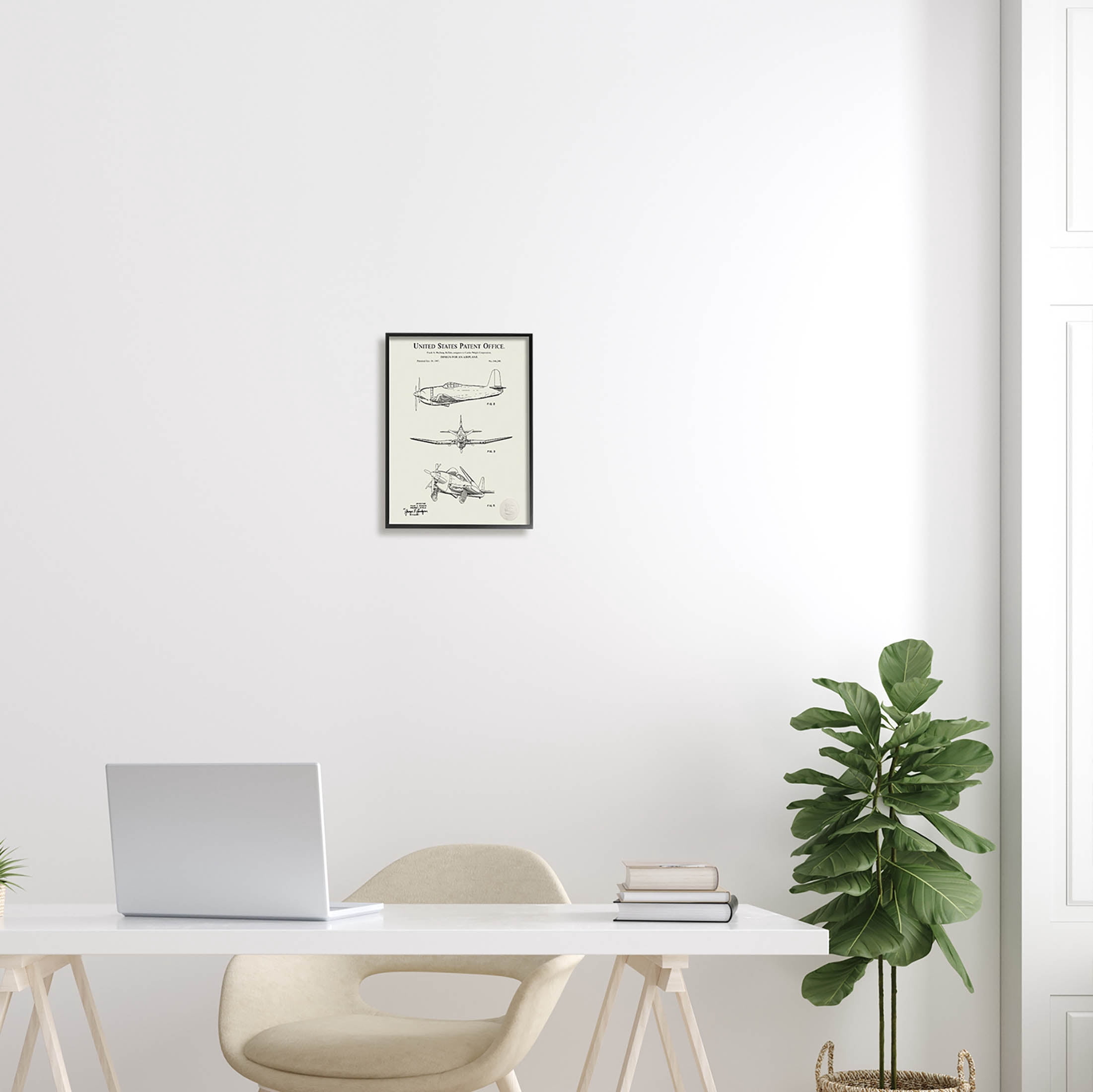 Stupell Industries Detailed Vintage Plane Patent Graphic Art Black Framed Art Print Wall Art, Design by Karl Hronek