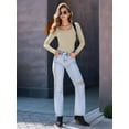 thumbnail image 4 of Womens Long Sleeve Shirts Square Neck Tops Ribbed Knit Basic Crop Tops Fall Outfits Fashion Clothes Cream White XXXL, 4 of 8