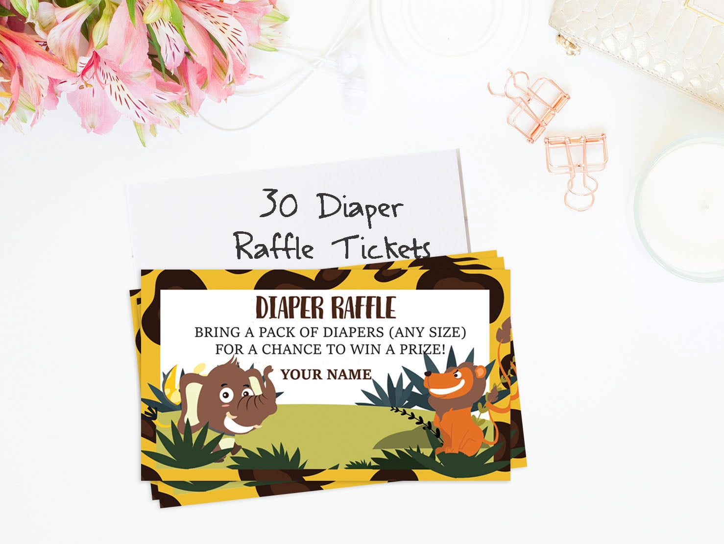 Inkdotpot 30Baby ShowerDiaper Raffle Ticket Lottery Insert Cards Supplies Games For Baby Shower Party Jungle Animals Bring A Pack Of Diapers To Win Favors Gifts And Prizes