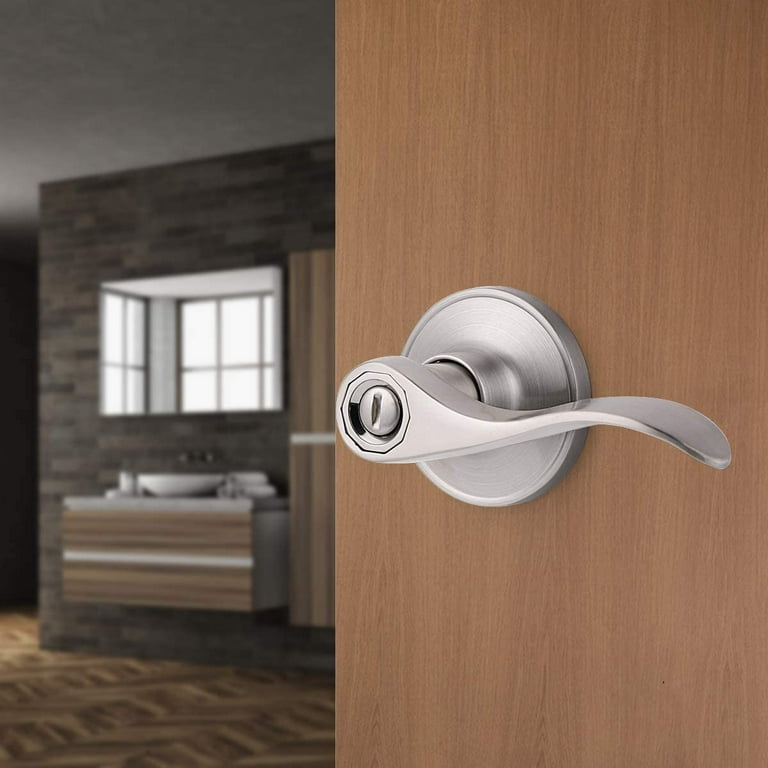 Gobrico 1 Polished Brass Passage Lever Hallway Closet Door Lock,Interior Door Use,Wave Handles,Universal Use