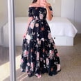 thumbnail image 2 of Vestido a media pierna informal con estampado floral bohemio de verano para mujer, vestido de fiesta en la playa con hombros descubiertos y hombros descubiertos Fridja bnh6830, 2 of 8