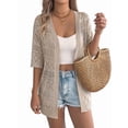thumbnail image 4 of Cardigan Sweaters for Women Open Front Cropped Crochet Beach Cover Ups Khaki S, 4 of 10