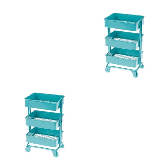 Vogacara carro de almacenamiento en rack decorativo simulado carros de tres capas encantadores juguetes para juego de imitación para niños padres Azul 2piezas Vogacara CBP216850