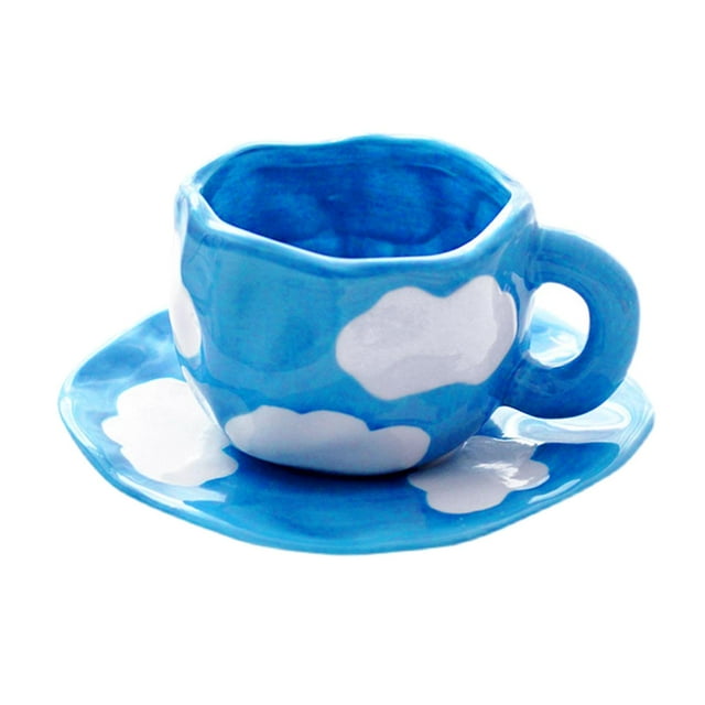 Taza de café de cerámica irregular, grande con bandeja, taza para beber, taza de té de 250 ml para , café, oficina en casa, Nad, Azul Sunnimix taza de café con leche