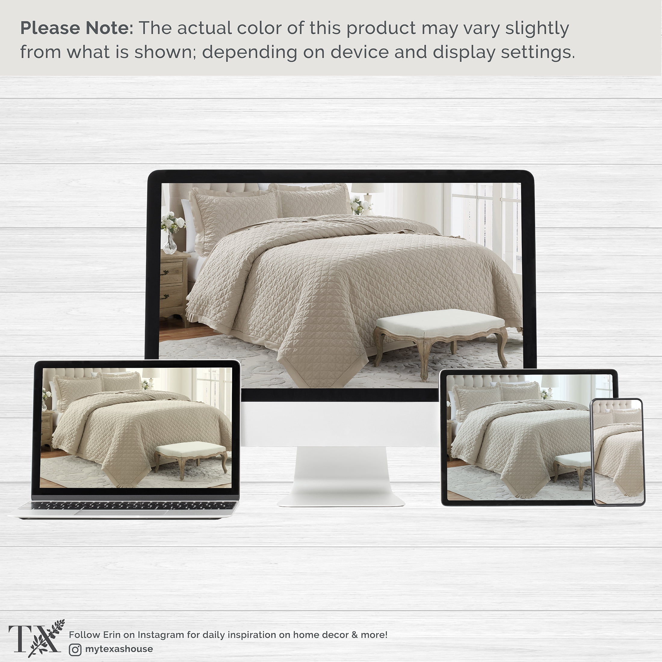 My Texas House Full/Queen Quilt Set, All-Season, 3-Piece, Beige Trellis