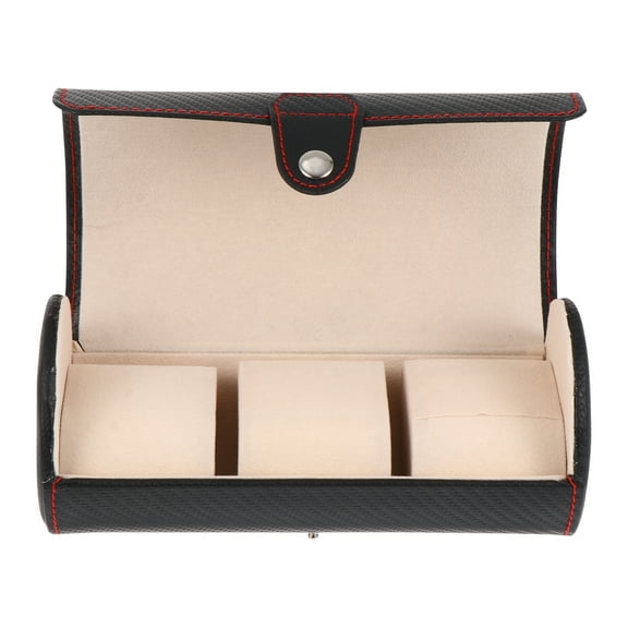 Portable Watch Organizer with 3 Slots for Travel Vintage Watch Roll Box Black PU Material