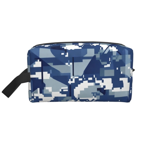 Women Men Travel Toiletry Bag Navy Blue Digital Camouflage Cosmetic Makeup Bag Water Resistant Hanging Wash Bag