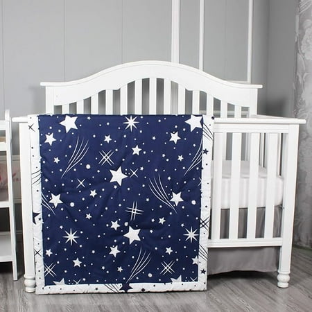 Belsden Ultra Soft Star Baby Comforter, Cozy Breathable Lightweight Crib Quilt for Boys Girls, 34" x 44" Nursery Bedding Baby Toddler Quilted Blanket, Duvet Insert, Space Star Navy Blue