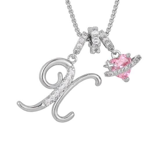 Initial Necklace,Necklace for Women,Personalized Colored Rose Heart Letter Pendant Necklace - Romantic Jewelry Gift for Anniversary Adjustable Chain Initial Letter Pendant Necklace(MulticolorX)