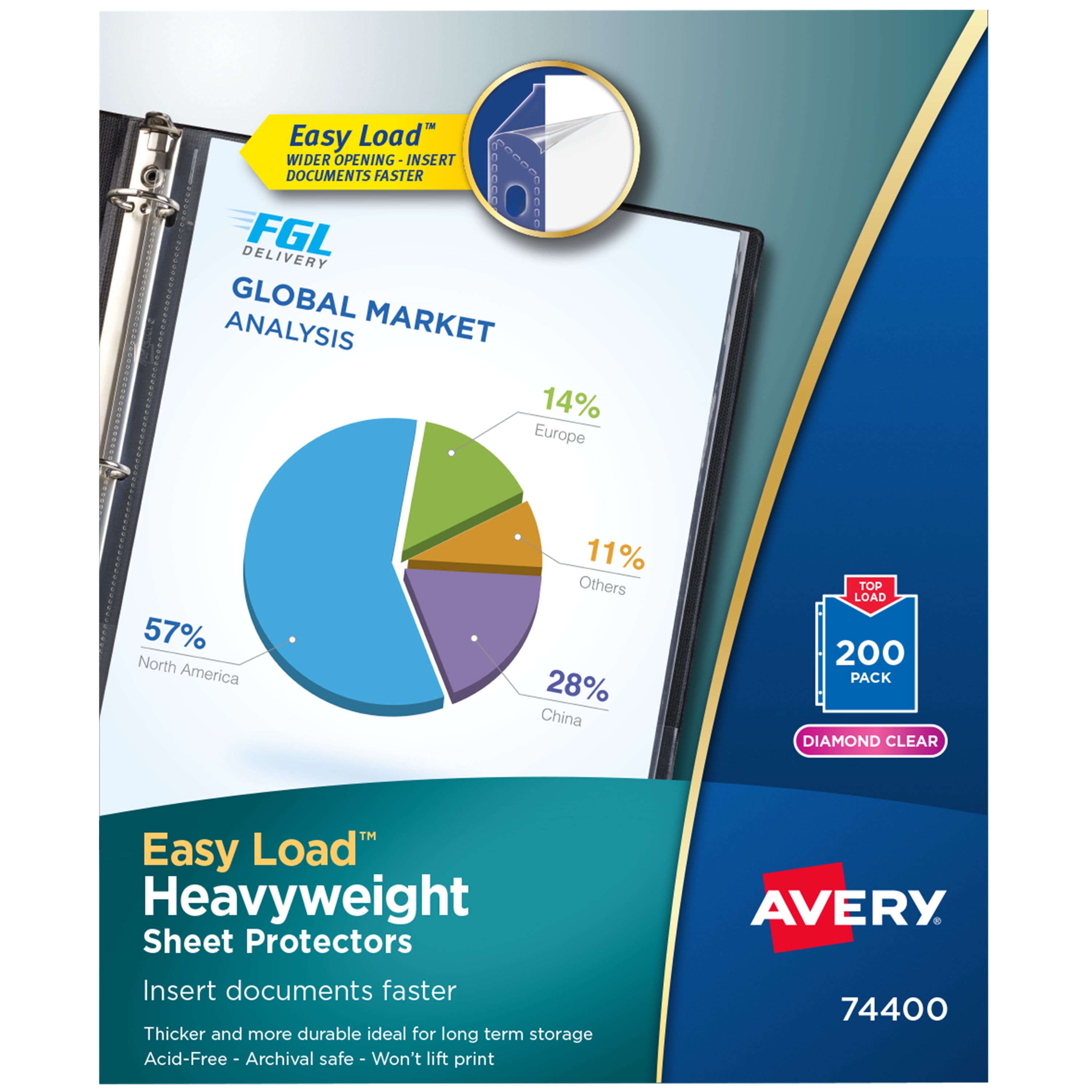50 Pack Diamond Clear Avery 74130 Easy Load Super Heavyweight Sheet Protector 