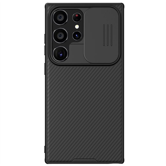 ELEHOLD for Samsung Galaxy S24 Ultra Rugged Hybrid Case, with Sliding Camera Lens Protector Rubber Bumper Non-Slip Protective Shockproof Case for Samsung Galaxy S24 Ultra, Black