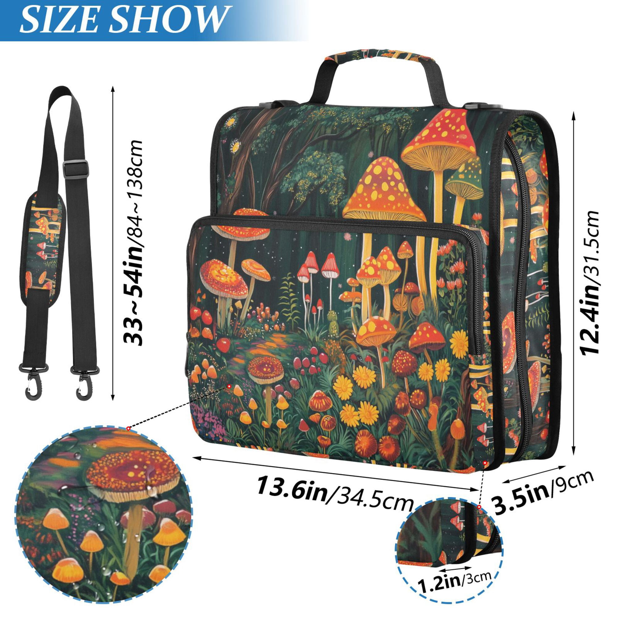 FORMRS Zipper Binder with Shoulder Strap 2-inch Ring 500 Sheet Capacity File Bag, Forest Mushroom