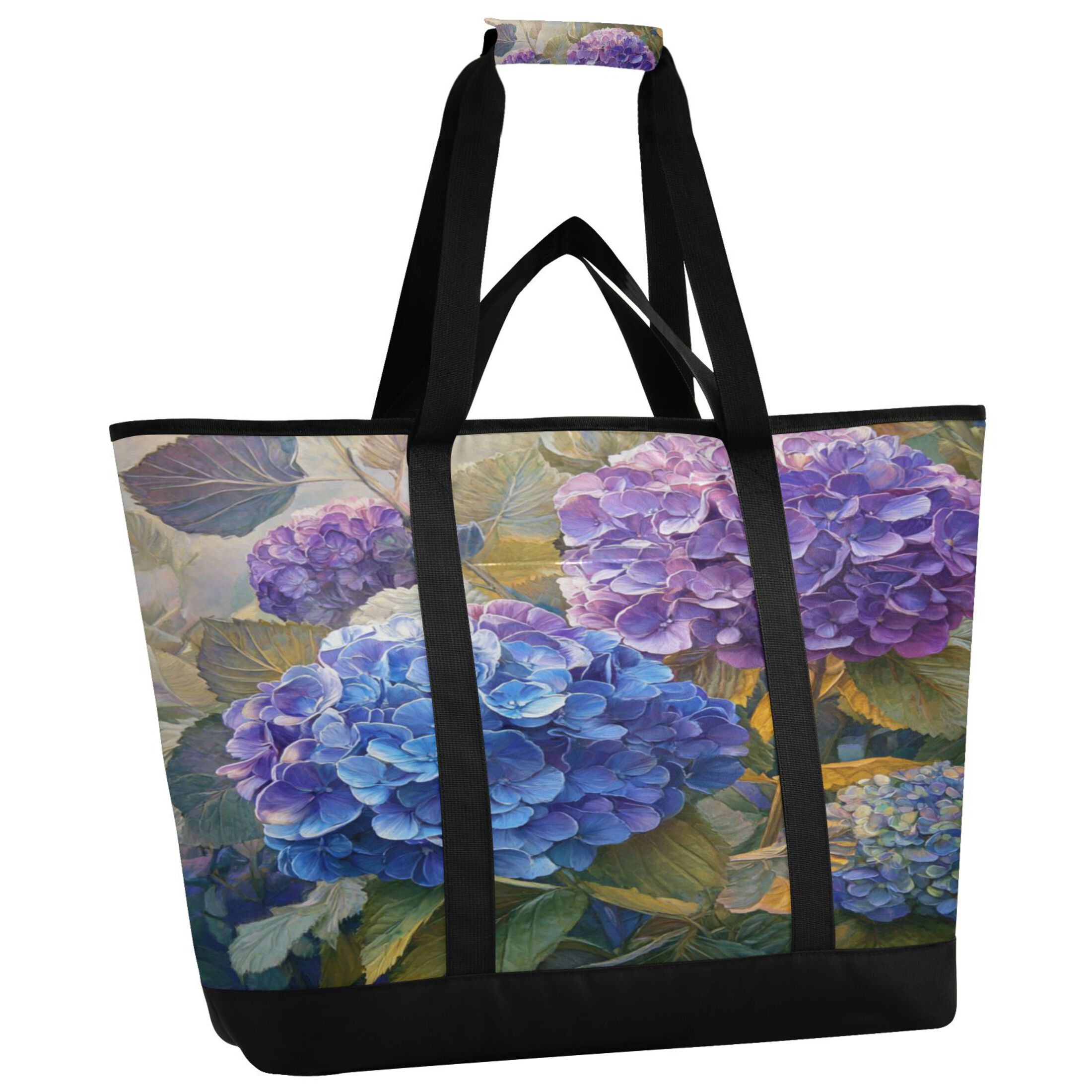 Extra-Large Wide Opening Design Capacity Hand-Held Ice Pack Thickened Insulation Layer For Long-Lasting Cold Retention For Outdoor Shopping Picnics And Camping Beautiful Painting Of Hydrangeas