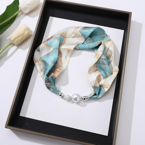 Silk Magnetic Buckle with Pearl Small Neckerchief Clavicle Collar Headpiece Pendant Scarf for Women, scarf necklace with charm, scarf necklaces for women