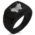 thumbnail image 1 of Stainless Steel Kawari Kocho Butterfly Kamon Crest Geometric Pattern Step-Down Biker Style Polished Ring, 1 of 1