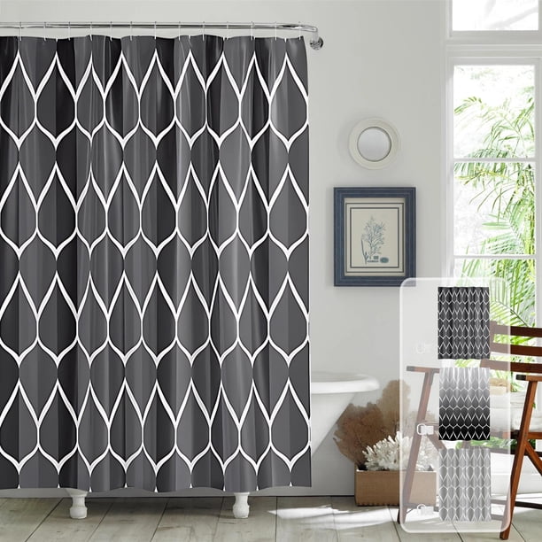 Cortina de ducha floral impermeable con forro extraíble - No se necesitan ganchos, decoración moderna azul del baño, 72x72 pulgadas