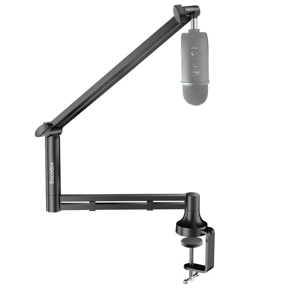 Socodox Low Profile Mic Arm,Upgraded Microphone Boom Arm Stand with 7cm Desk Mount Clamp and 3/8" & 5/8" Adapter for Blue Yeti,Podcasting,Gaming,Black
