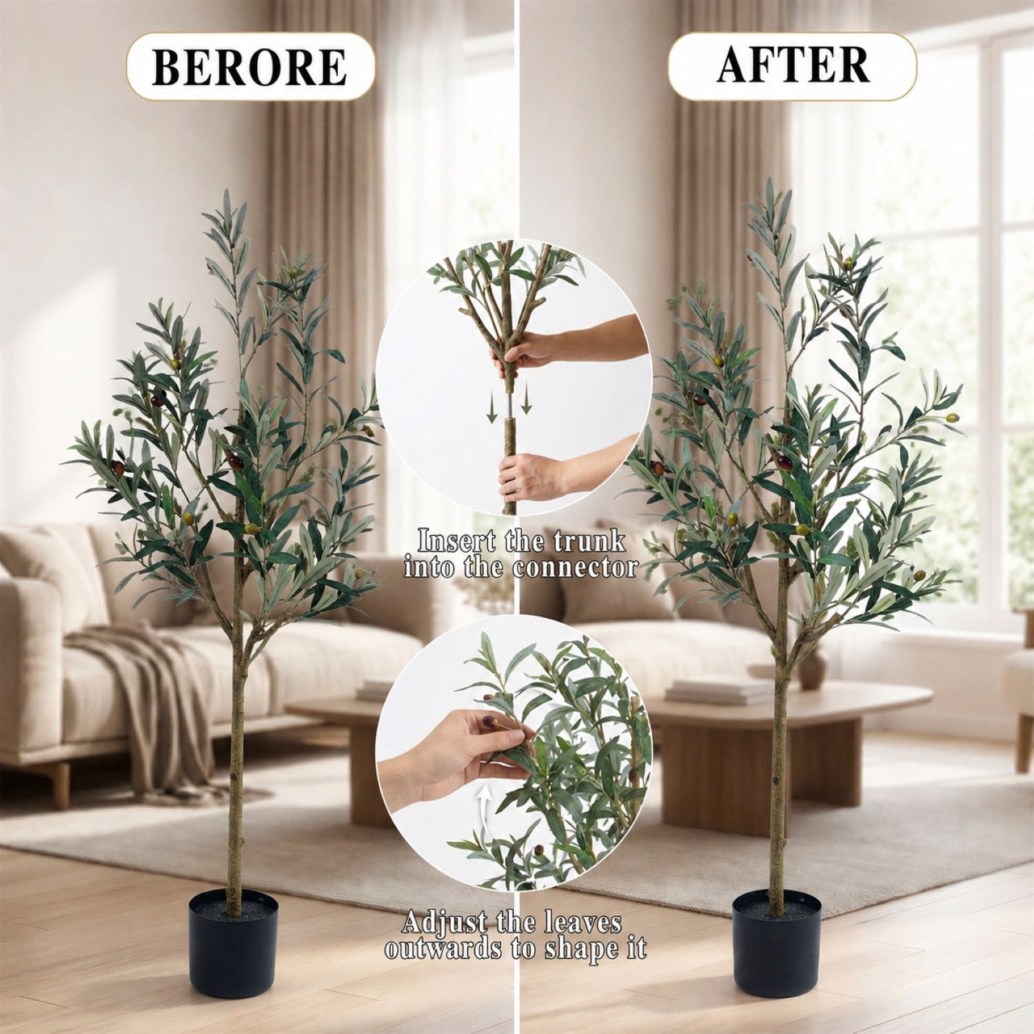Easy4Home 4FT Artificial Olive Tree with Lifelike Fruits Fake Olive Plant Potted Indoor Faux Floor Plant for Home Office Decor