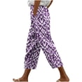 thumbnail image 2 of QUNYINEY Vintage Women’S Capris High Waist Casual Straight Beach Cropped Pant Loose with Pockets Drawstring Pants, 2 of 5