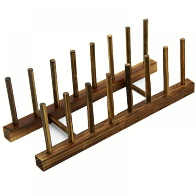 Escurreplatos de madera de bambú Savlot, organizador de cocina para platos, cuencos, tazas, tapas de ollas y tablas de cortar.