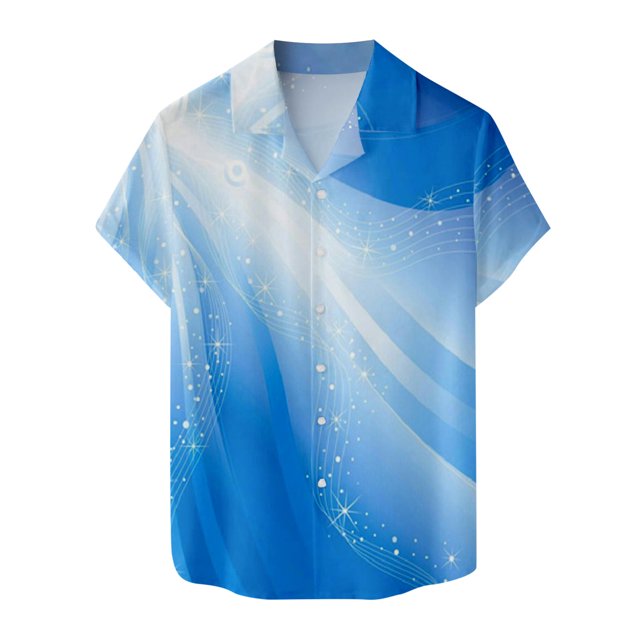 Camisas Oversize Hombre Moda para hombre Casual Beach Seaside 3D Impresión digital Hebilla Solapa Camisa de manga corta Top (Sky Blue, XL)
