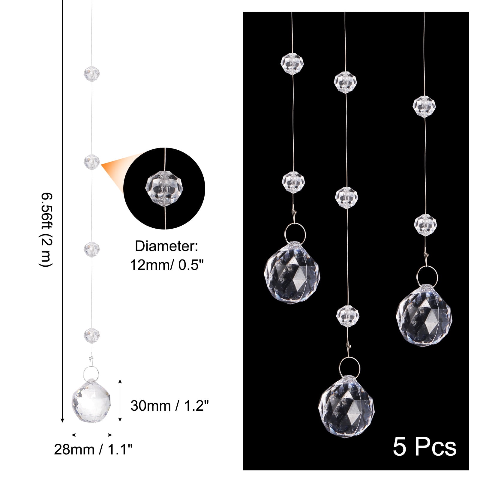 Unique Bargains Acrylic Crystal Garland Strands Clear Crystal Beads Decor 6.56ft