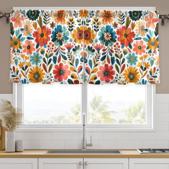 Ryvnso Floral Flowers Curtains Sets Short Curtain Rod Pocket Half Window Cafe Farmhouse Tier 2 Panels 57"W x 24"L