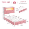 thumbnail image 5 of Hijob Twin Size Bed Frame for Girls/Kids with 2-Tier Storage Headboard, Velvet Upholstered Platform Bed with 2 Storage Drawers, Built in Charging Station & LED, Pink, 5 of 13