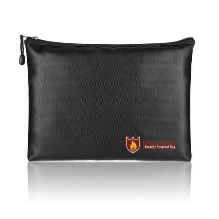 LNGOOR Fireproof Document Bags 13.7x 9.8Large Waterproof and Fireproof Folder Money Bag Fireproof Safe Storage Pouch with Zipper for A4 Letter/Legal Size File Holder Cash Tablet Passport Valuables