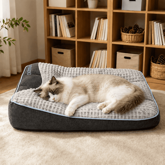 BOFNL Orthopedic Dog Beds with Pillow for Small Dogs & Cats, Thick Soft Pet Mattress, Washable & Non-Slip Bottom, up to 20 lbs, Size 24"x18"x7", Gray