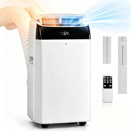 Aprafie 14000 BTU Portable Air Conditioner with Heater, 4-in-1 Inverter AC Unit W/Sleep, Turbo, Child Lock & Follow Me Modes for Rooms up to 700 Sq.ft, Dual Hose Design, 115V, White