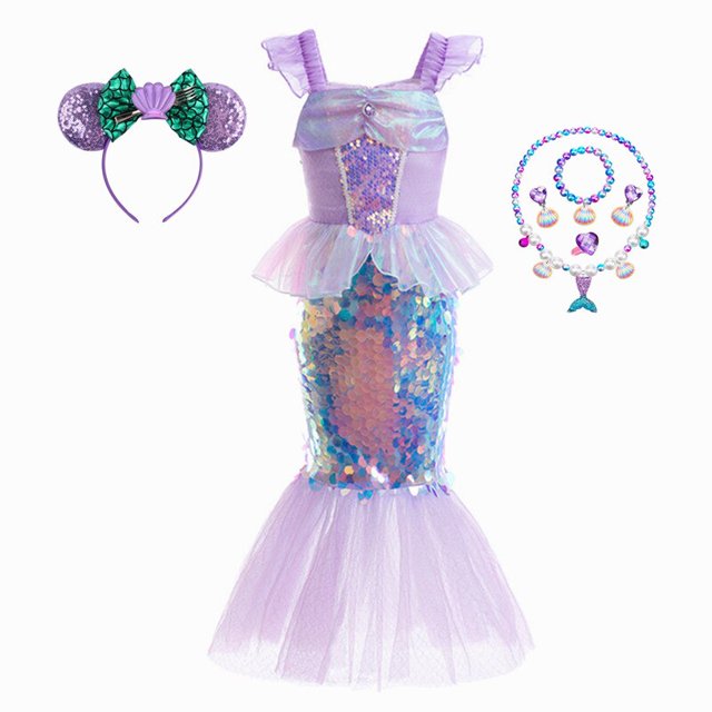 Vestido de princesa con encanto de La Sirenita, disfraces de Cosplay para niños y niñas, vestido de escenario de fiesta de cumpleaños de sirena, ropa de Halloween Fivean unisex
