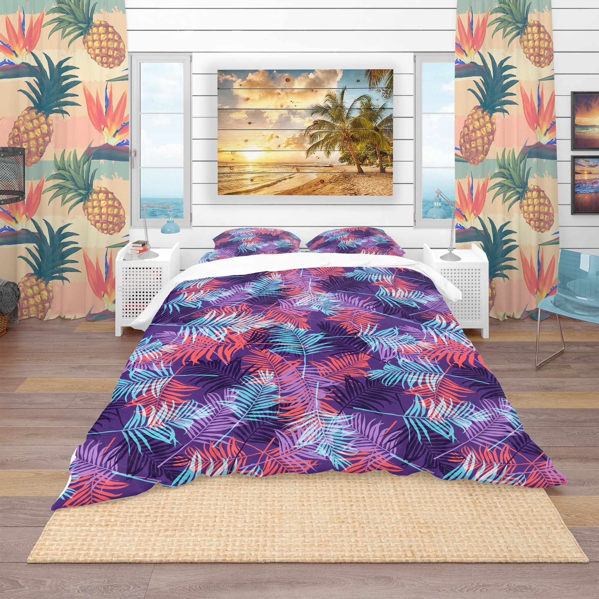 Designart 'Tropical Palm Leaves Pattern' Tropical Duvet Cover Set