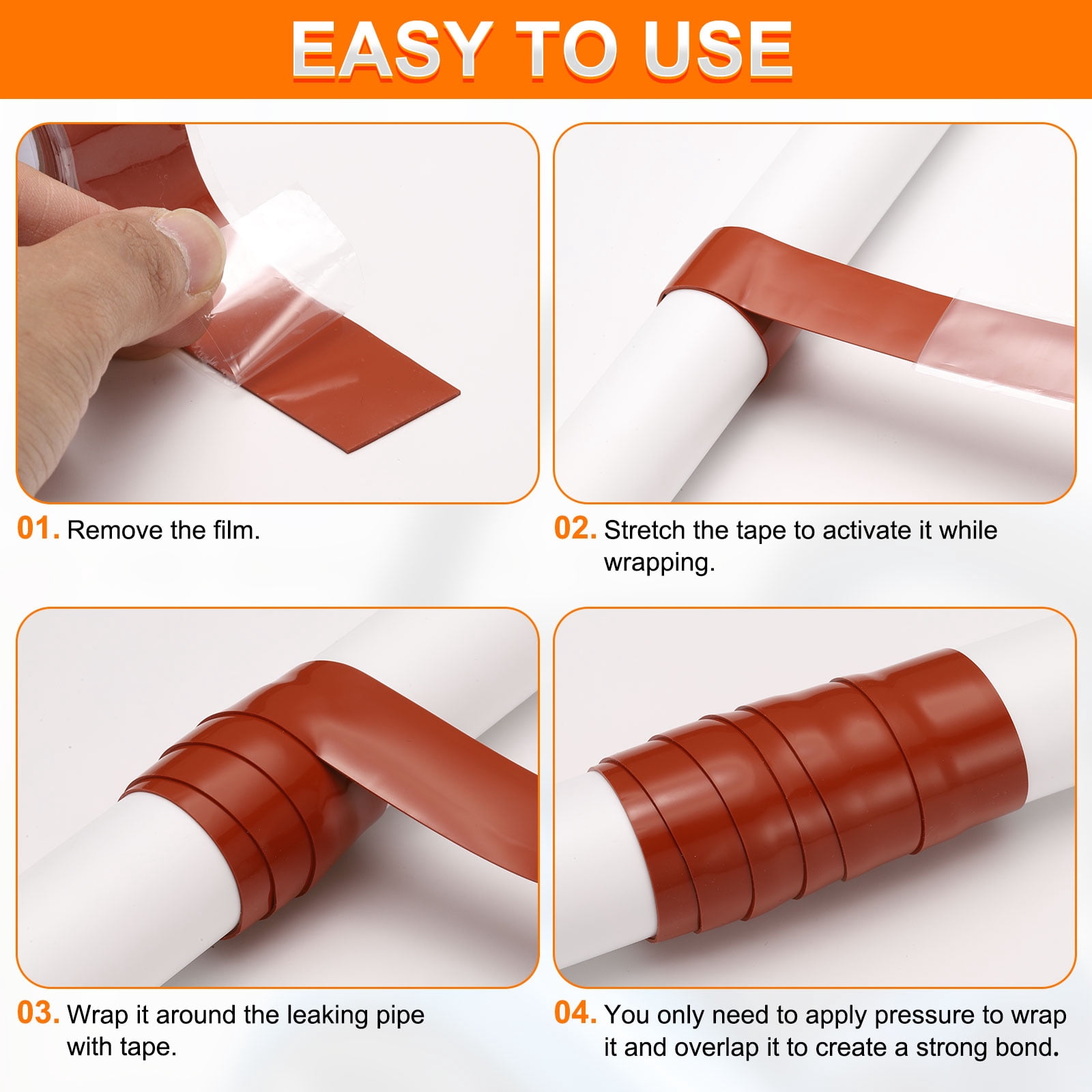 Self Fusing Silicone Tape, Waterproof Silicone Grip Tape for Plumbing Pipe Leaks 2" x 10ft