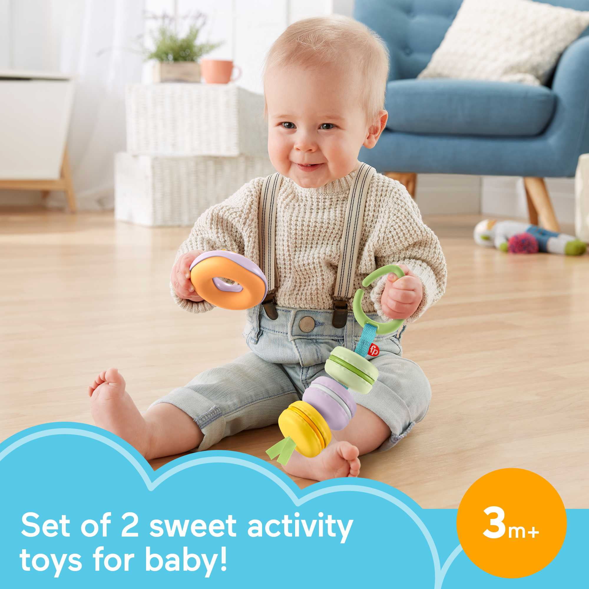 Fisher-Price Eat Dessert First Gift Set 2 Pretend Food Rattle Toys for Infants 3+ Months, Plastic