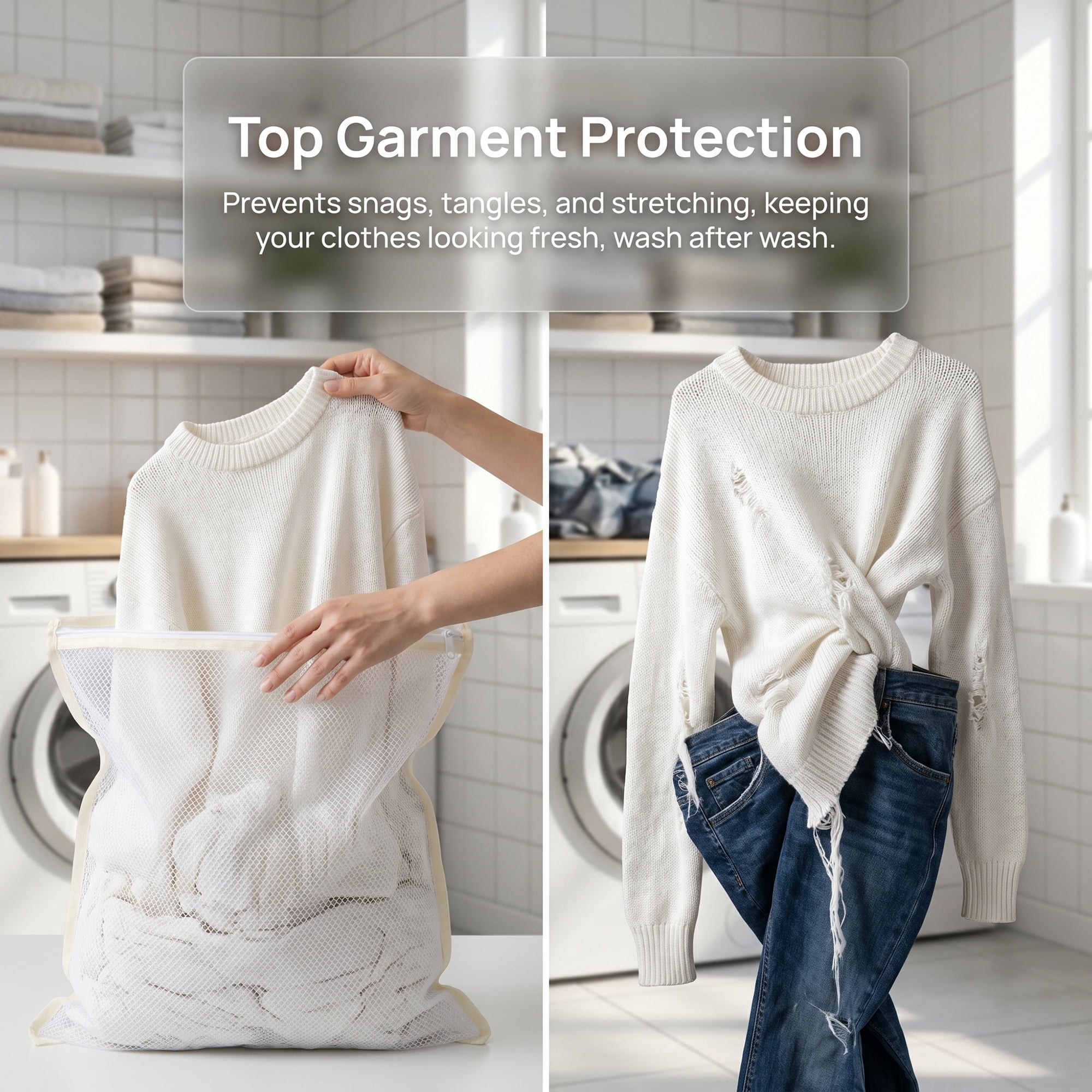 Unique Bargains 4Pcs Polyester Mesh Laundry Bags with Zipper Closure White